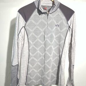 Kari Traa Light Gray & Charcoal Geometric Half-Zip Top